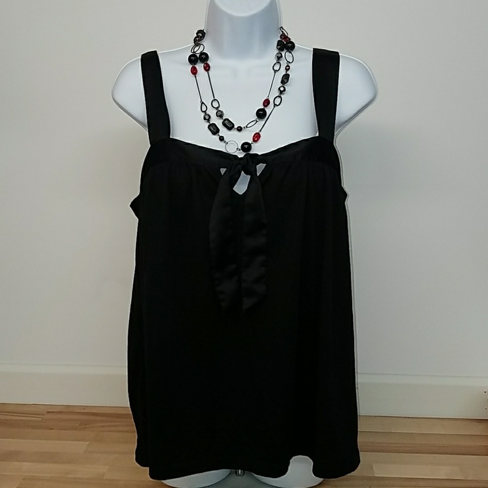 Black Satin Strap Top with Tie