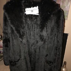 Black knitted rabbit mink coat