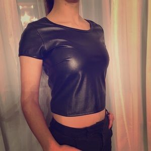 Black Faux Leather Crop Top