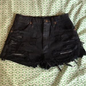 Wrangler distressed high waisted ripped shorts