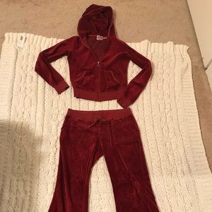 Burgundy Juicy Couture velour hoodie and pants