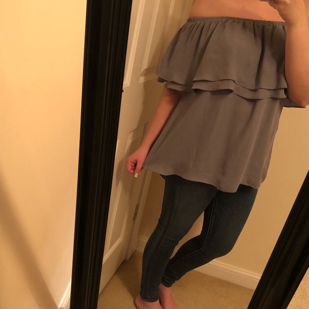 Grey Off the Shoulder Ruffle Top