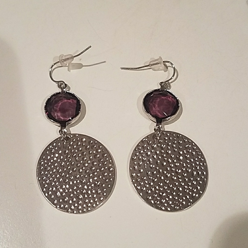 Silver and Purple Stone Drop Earrings