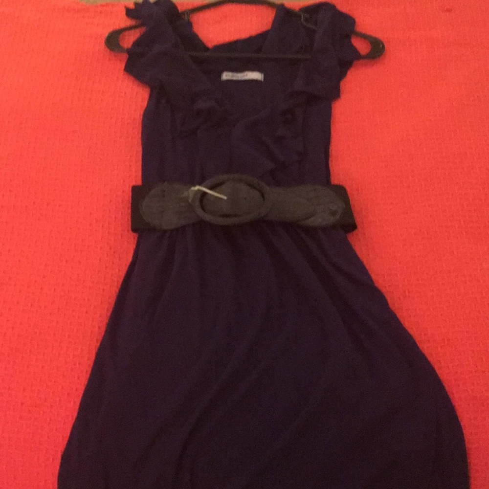Dark purple cotton dress with belt