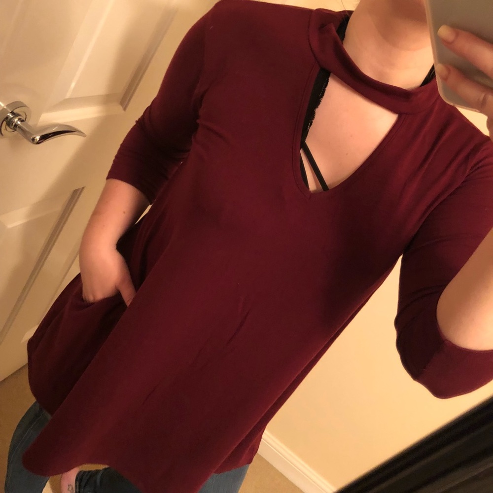 Burgundy Tunic Pocket Top