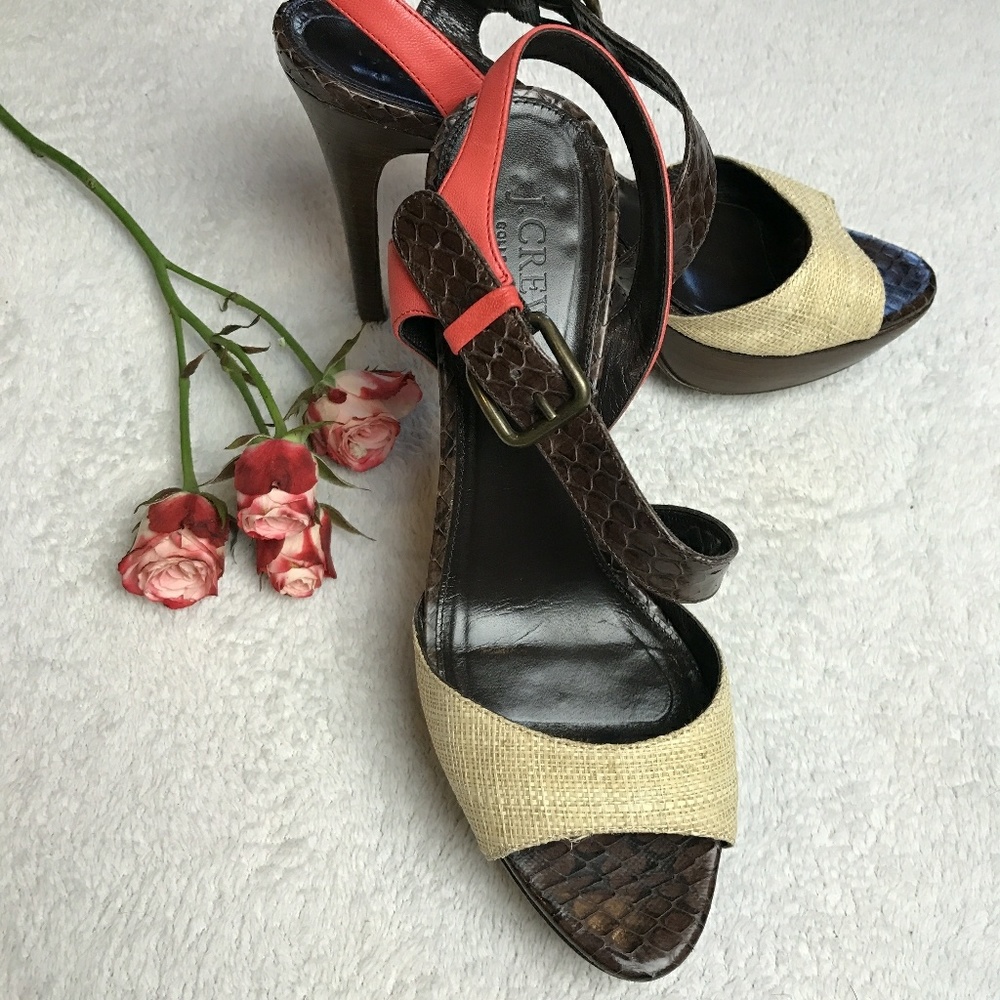 [j . c r e w] leather heels multi-tone w/ buckle