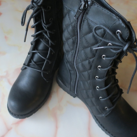 SALE! Black Quilted Combat Boots - Picture 2 of 7