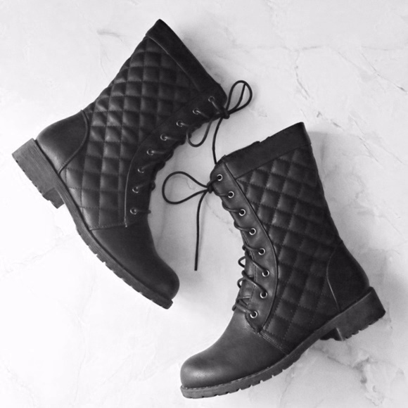 Shoes - SALE! Black Quilted Combat Boots
