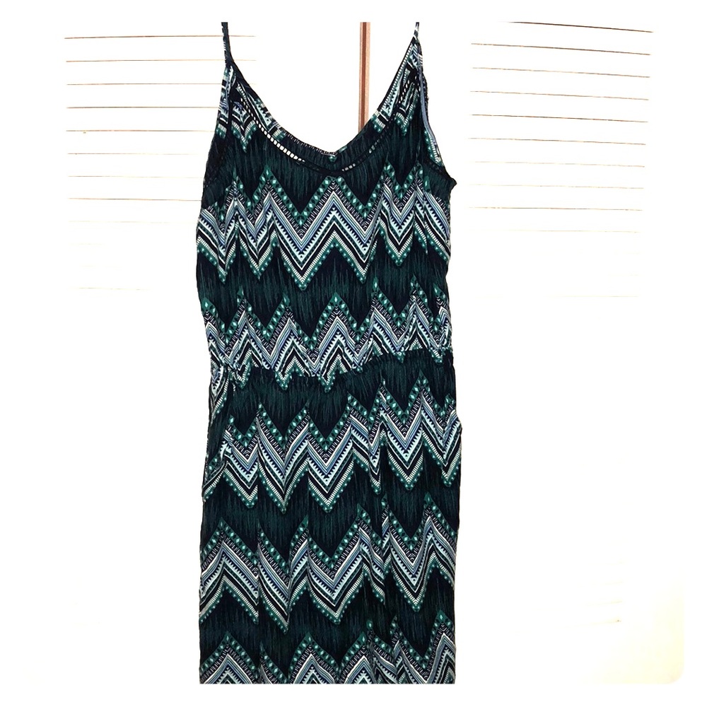 Spaghetti strap blue print romper