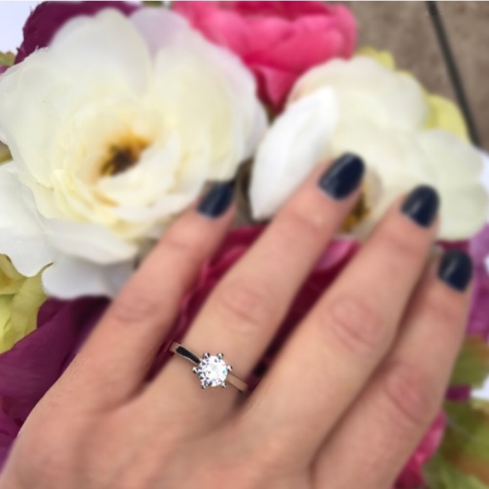 Sterling Silver CZ Solitaire Engagement Ring. - Picture 2 of 8