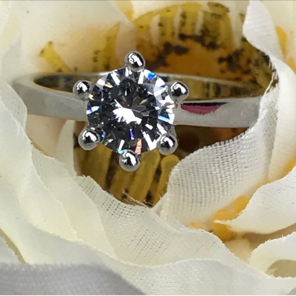 Sterling Silver CZ Solitaire Engagement Ring. - Picture 6 of 8
