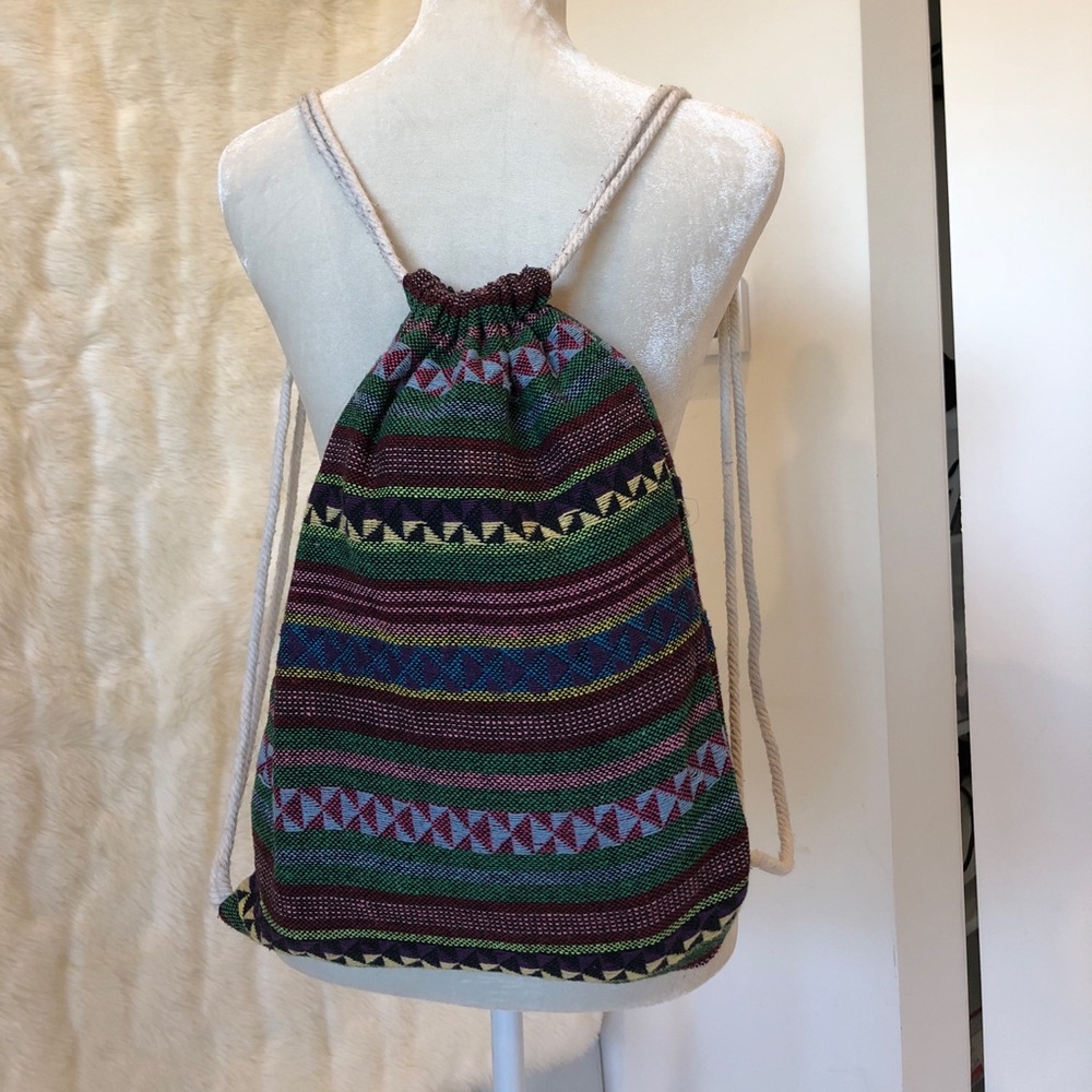 New Display Multicolored Drawstring Knit Hippy Bag - image 1