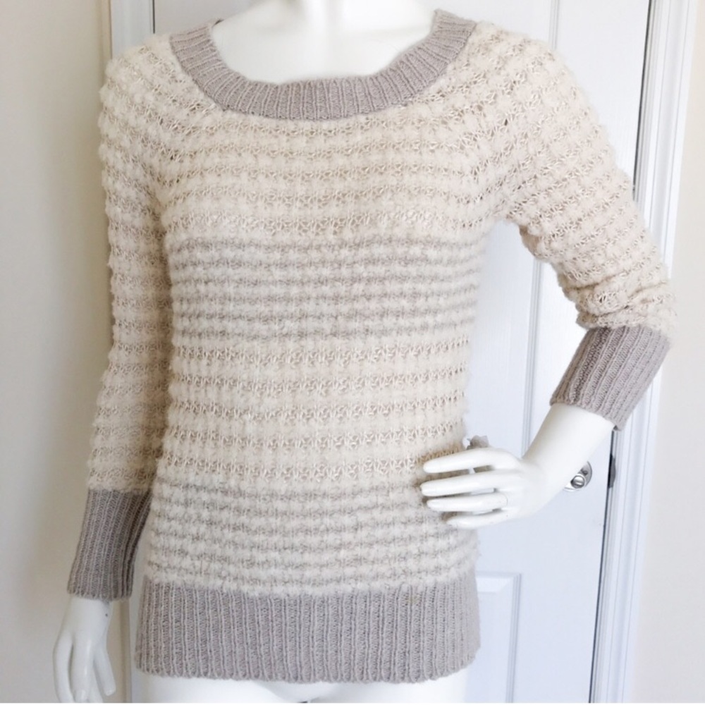 Ann Taylor Grey White Scoopneck Alpaca Sweater XS