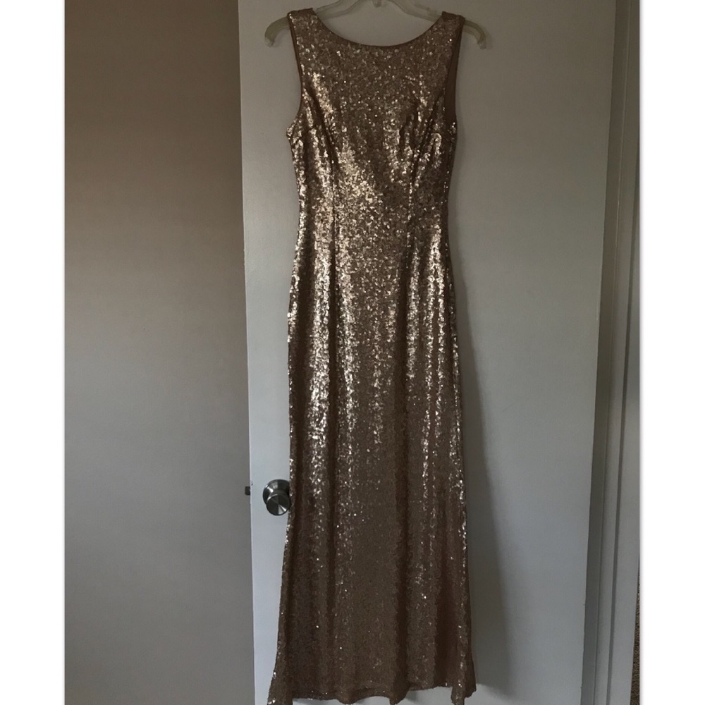 SLINK AND WINK MATTE ROSE GOLD SEQUIN MAXI DRESS