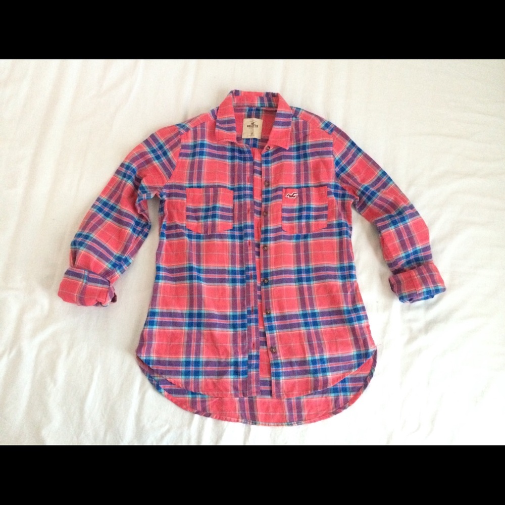 Hollister pink plaid flannel shirt