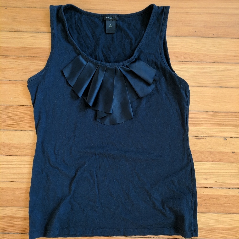 Navy top with satin ruffle detail