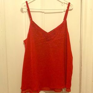 Flowing embroidered red spaghetti strap camisole