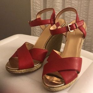 Cole Haan Red Leather Espadrille Wedges