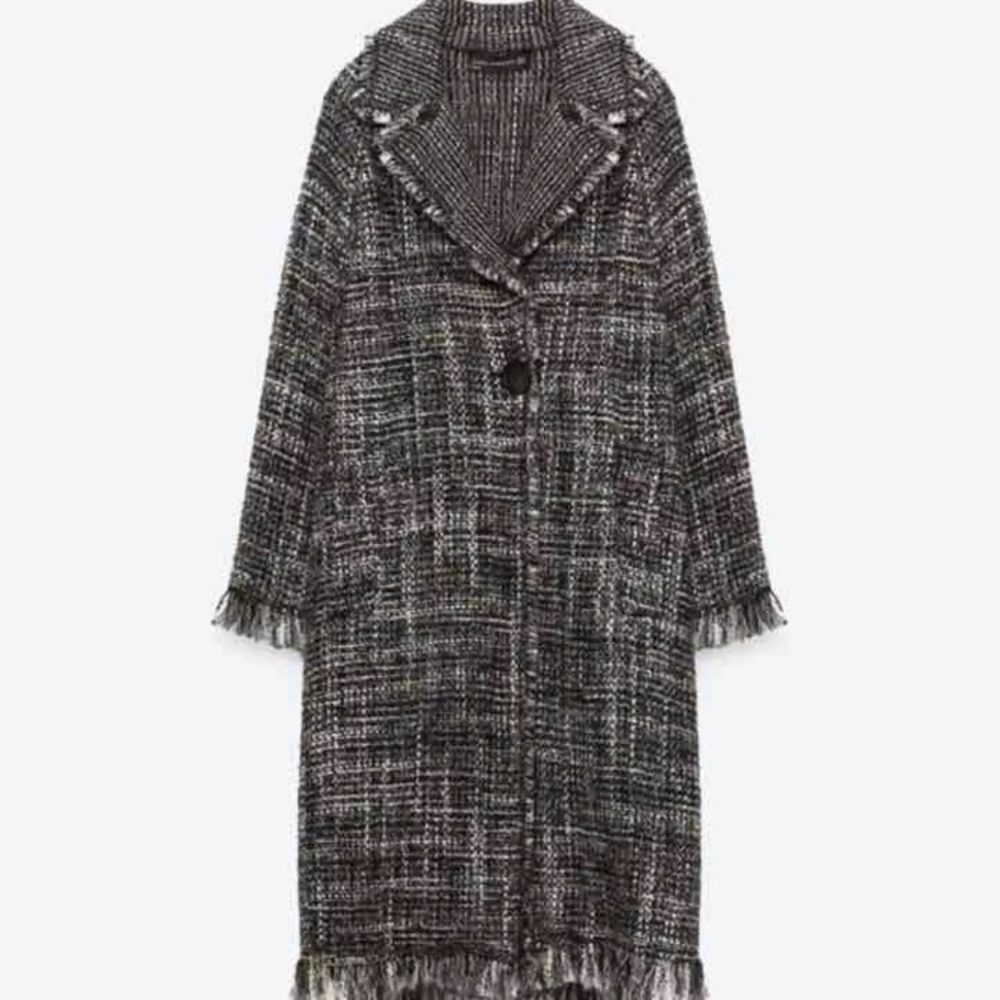 Zara tweed frayed edge coat