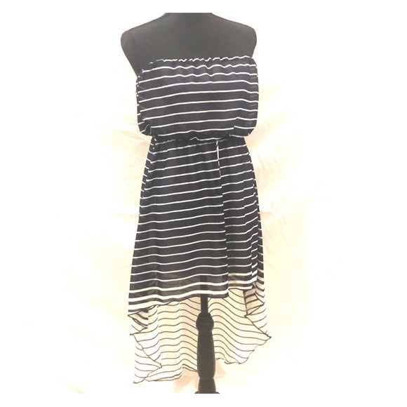 NAVY STRAPLESS HI-LOW DRESS - Picture 1 of 5