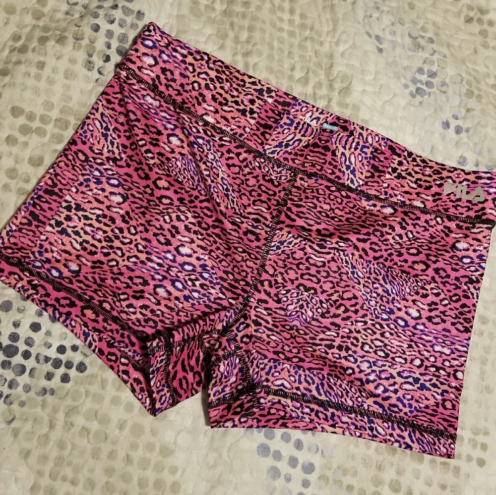 Pink leopard print running shorts