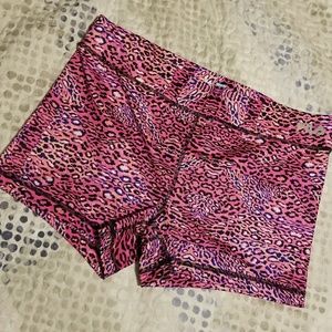 Pink leopard print running shorts