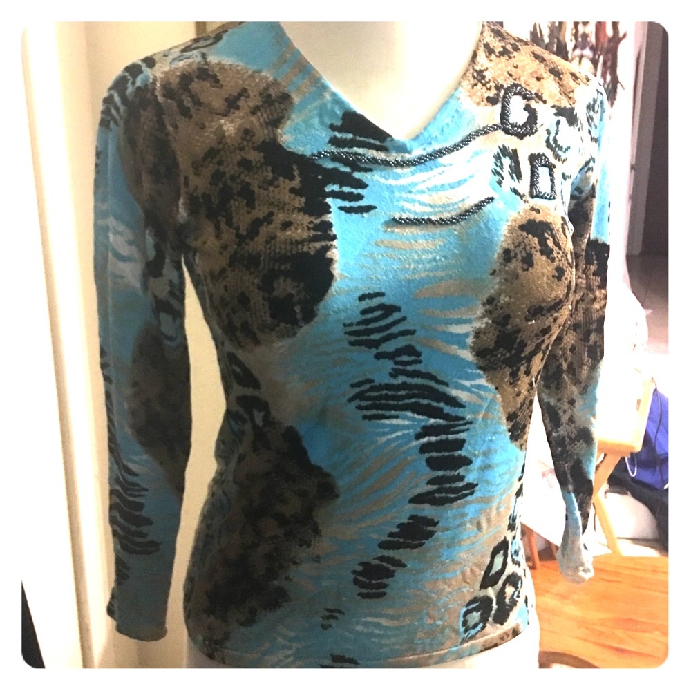 🔴PIERRE TOP/PULLOVER RAY/NYLON/SPANDEX-Blue/Brown