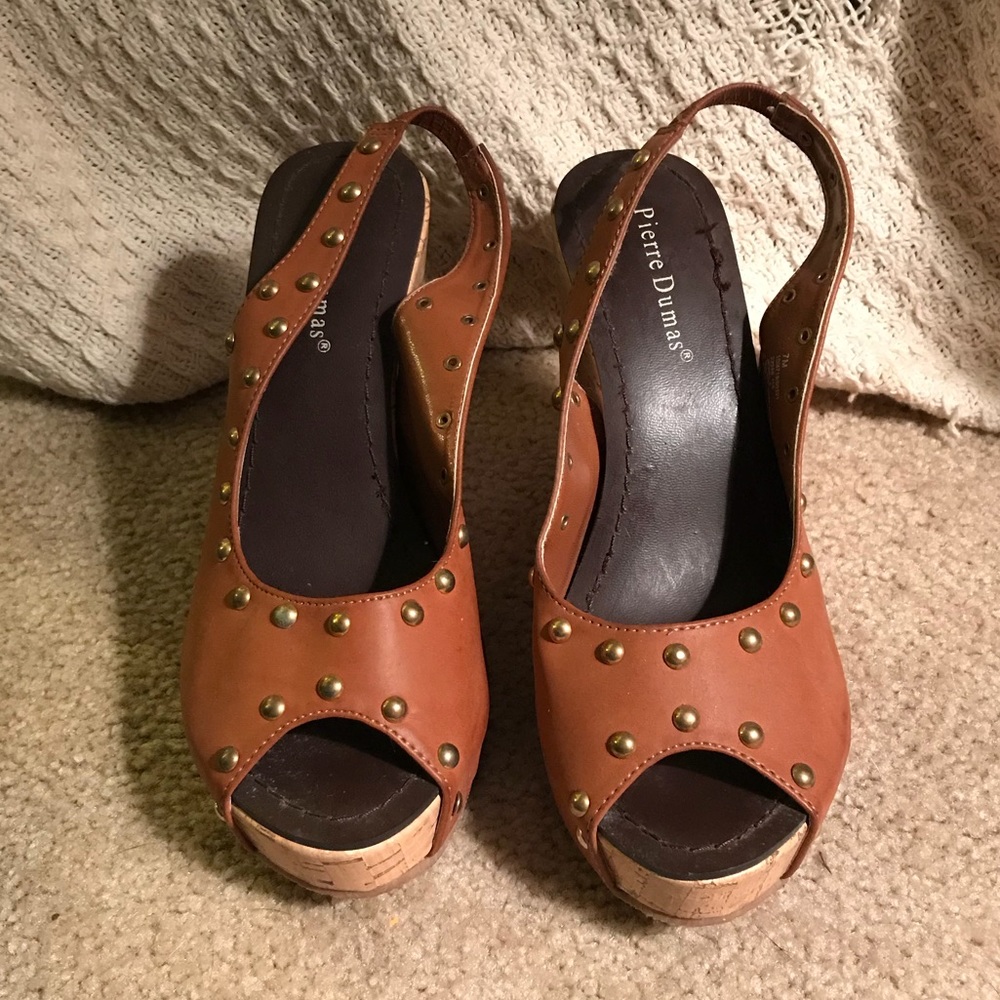 Tan studded platform sandals