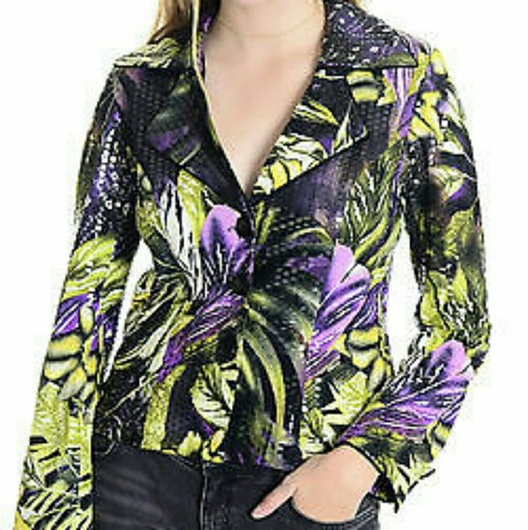 SOLD Joseph Ribkoff Purple & Green Floral Blazer - Picture 2 of 8