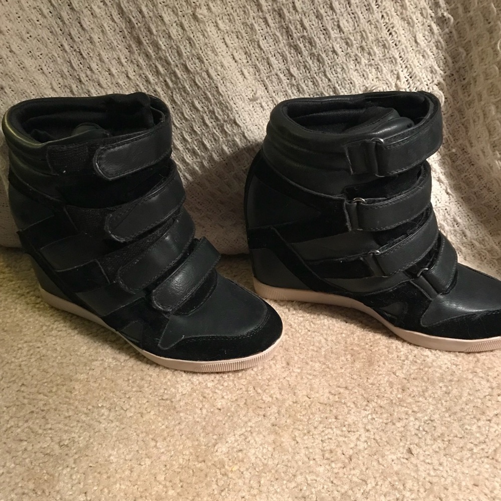 Black platform high top sneakers