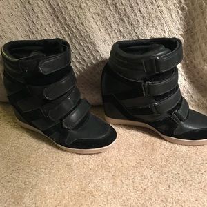Black platform high top sneakers