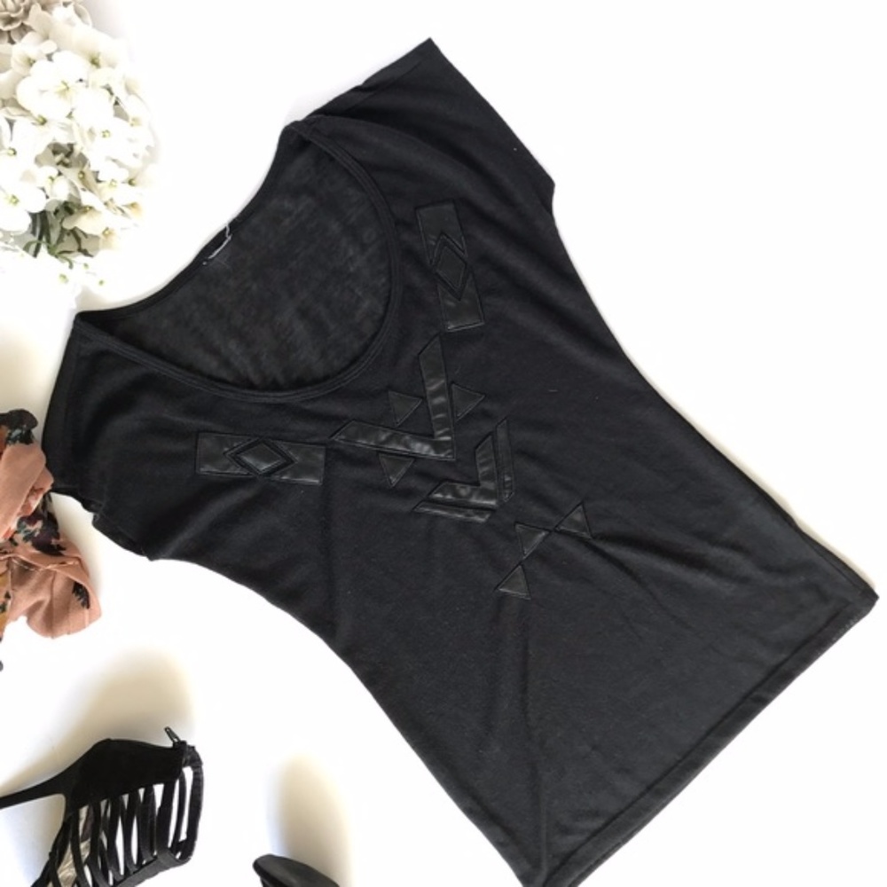 Black Top Faux Leather Tribal Detail
