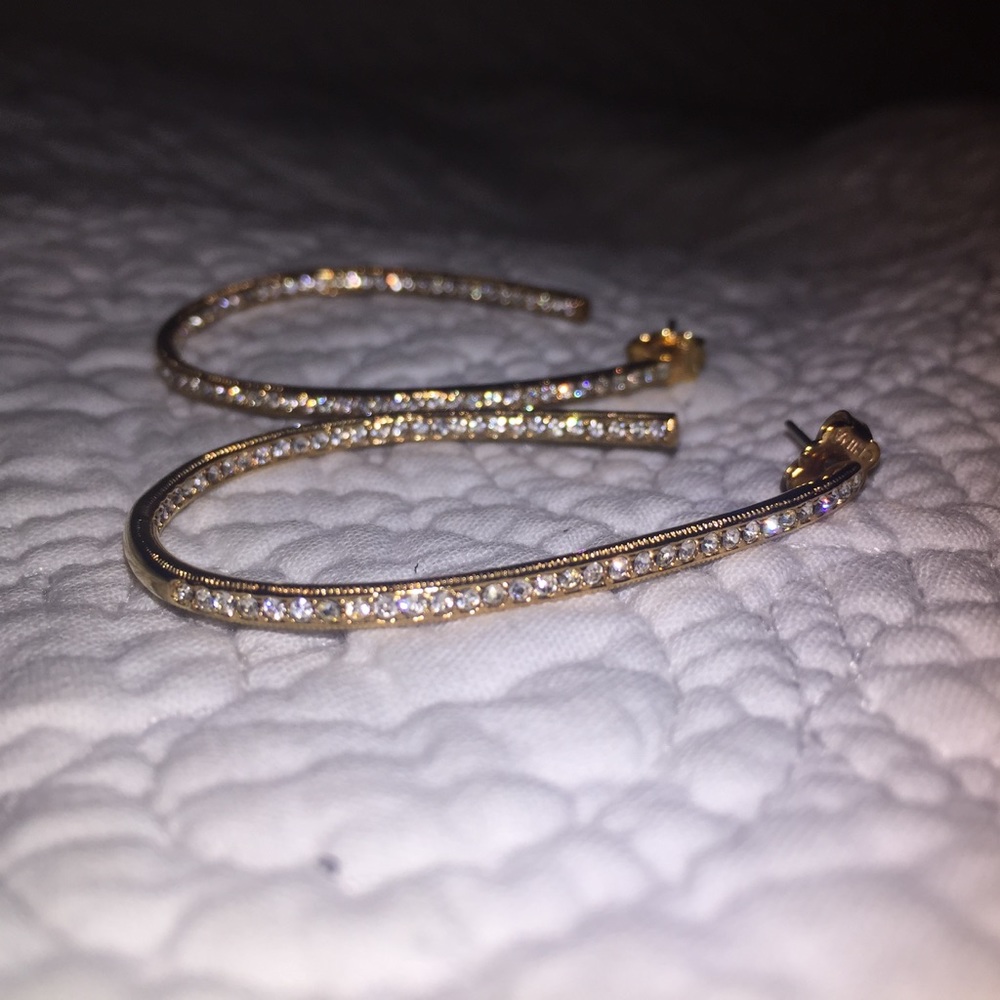 Nadri hoop earrings rose gold color w/ crystals