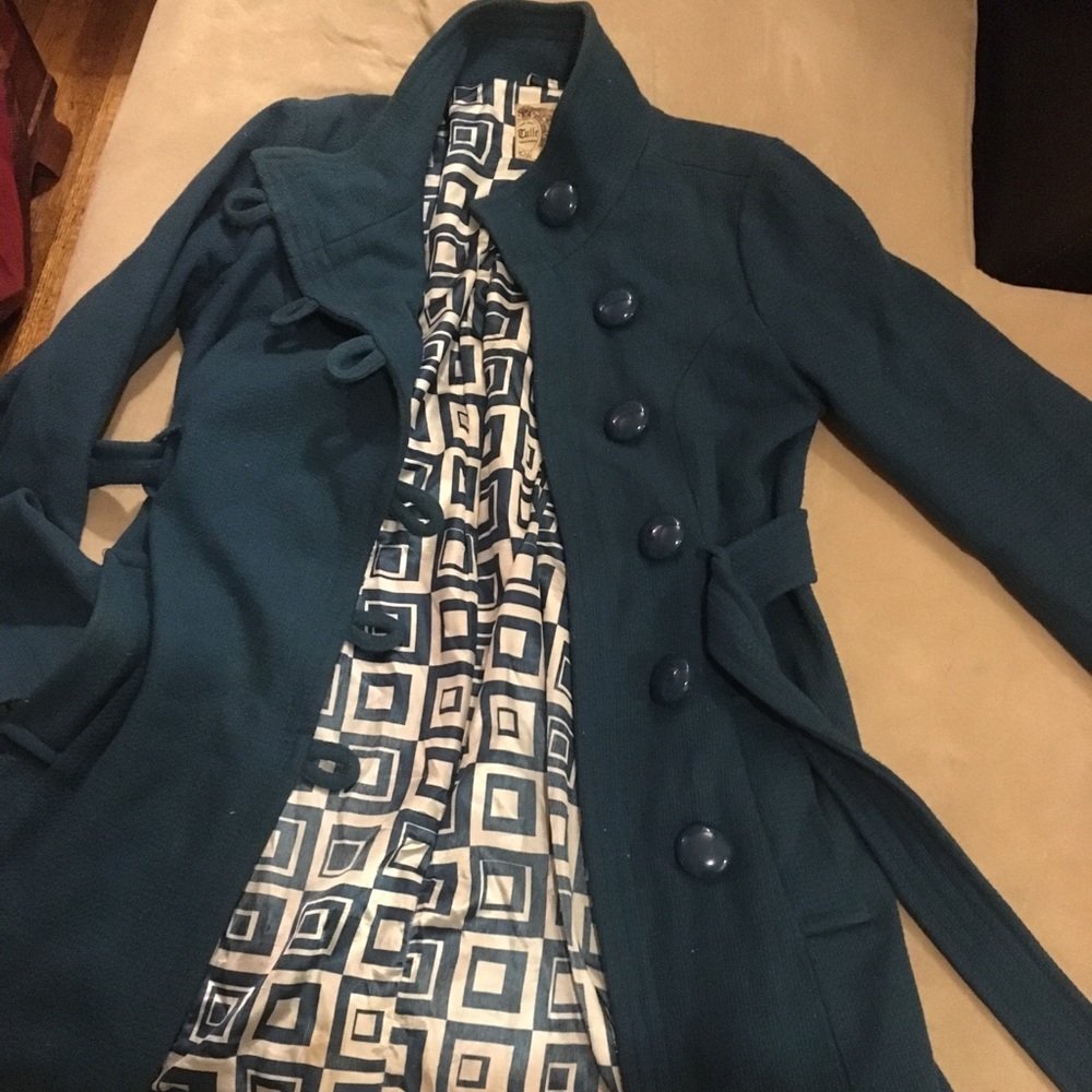 Military Style Teal Wool Coat