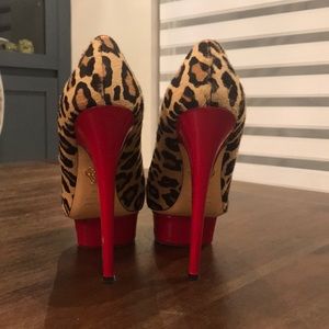 Charlotte Olympia leopard and red platform pumps