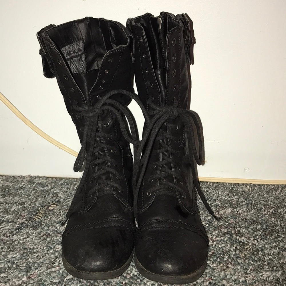 Black Aztec print Combat boots