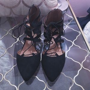 Lace up pointed toe flats