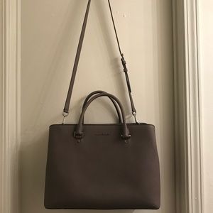 Michael Kors Large Leather Satchel in Taupe