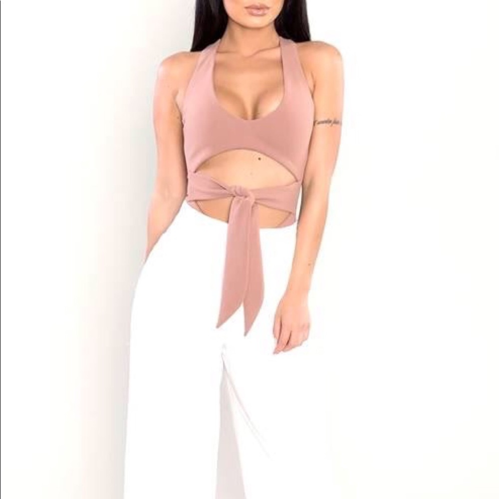 Nude Knit Front Tie Bodysuit๐ - Picture 1 of 6