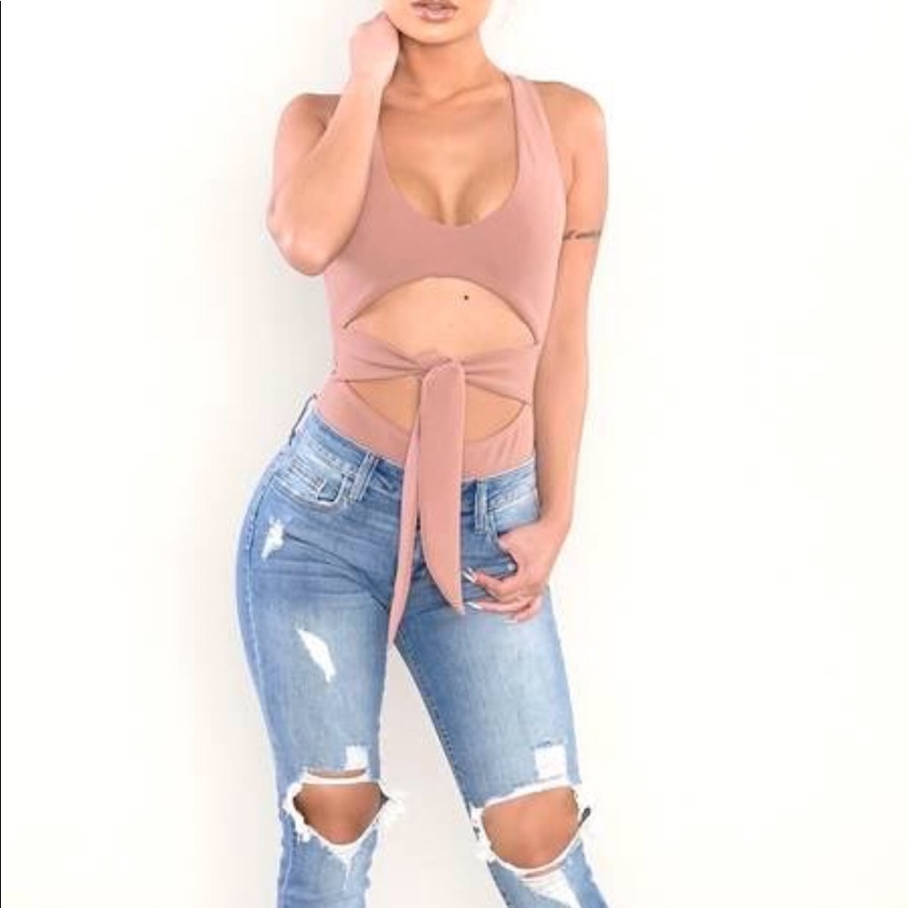 Nude Knit Front Tie Bodysuit๐ - Picture 2 of 6