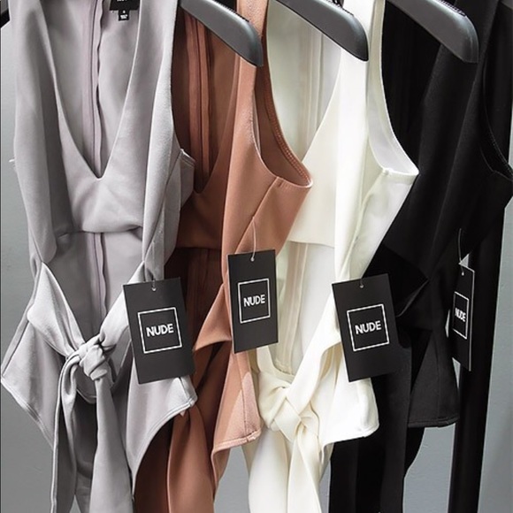 Nude Knit Front Tie Bodysuit๐ - Picture 5 of 6