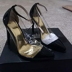 Black and clear heel Never worn!!!!!