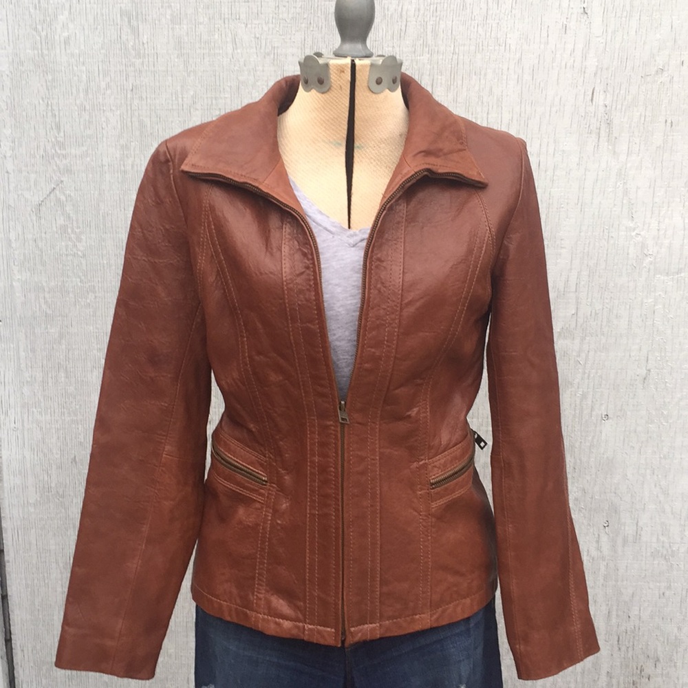 Andrew Marc Lambskin Brown Leather Jacket