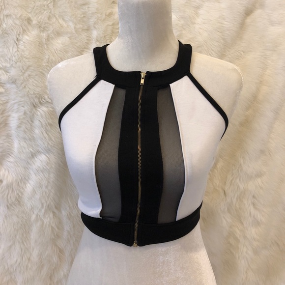 🔥Crop top white and black w front sexy mesh - Picture 1 of 7