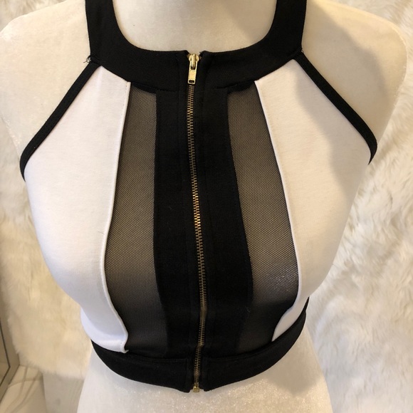 🔥Crop top white and black w front sexy mesh - Picture 2 of 7