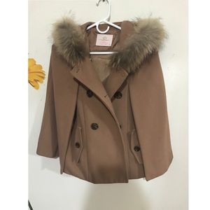 Fur hood cape coat