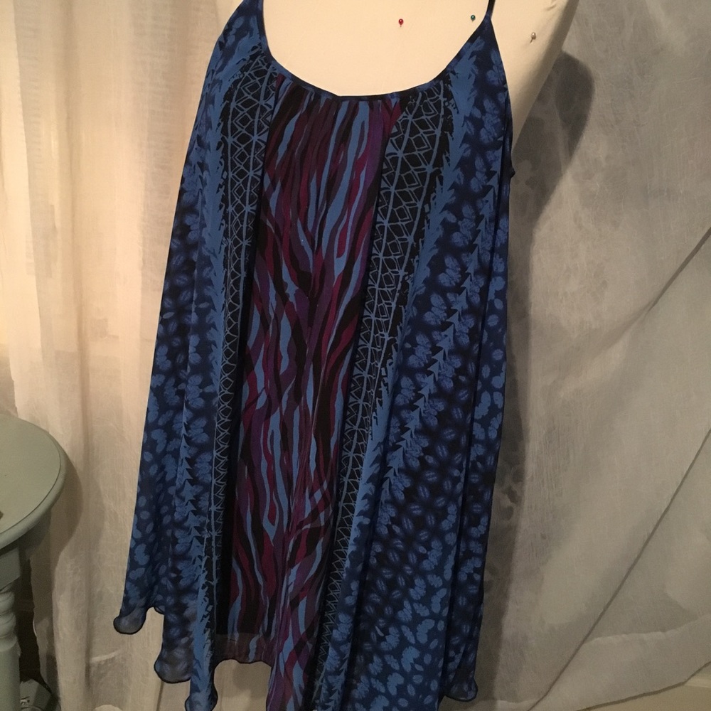 Express Blue purple black print loose dress