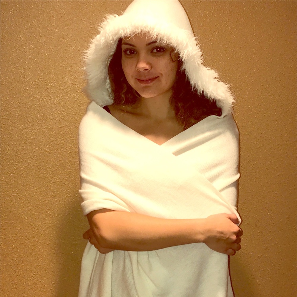 Winter White Wrap with Faux Fur Trim