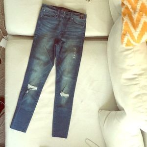 A & F super skinny high rise distressed jeans