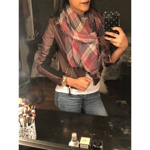 Burgundy/black faux leather jacket